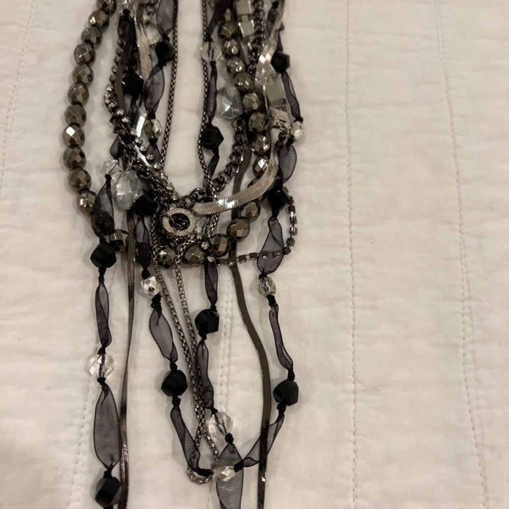 Chico's Joclynne Long Line Multi Strands Beads Rhinestone Chains Necklace - Picture 5 of 13